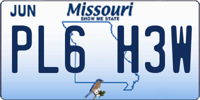MO license plate PL6H3W