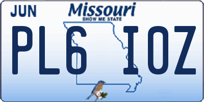 MO license plate PL6I0Z