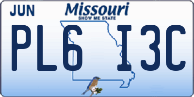 MO license plate PL6I3C