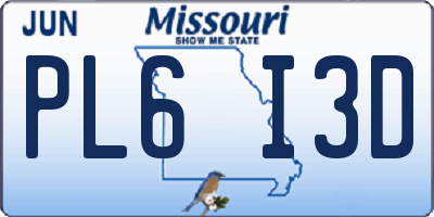 MO license plate PL6I3D