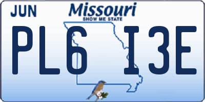 MO license plate PL6I3E