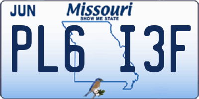 MO license plate PL6I3F