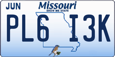 MO license plate PL6I3K