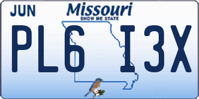 MO license plate PL6I3X