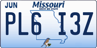 MO license plate PL6I3Z