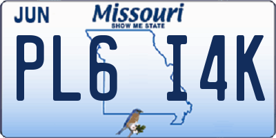 MO license plate PL6I4K