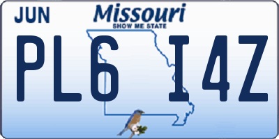 MO license plate PL6I4Z