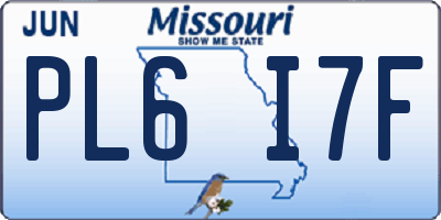 MO license plate PL6I7F