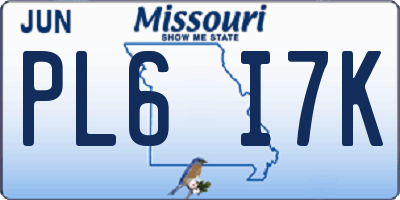 MO license plate PL6I7K
