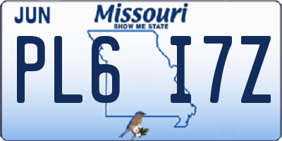 MO license plate PL6I7Z