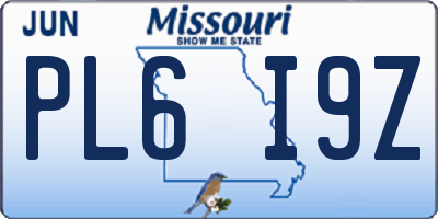 MO license plate PL6I9Z