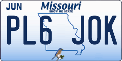 MO license plate PL6J0K
