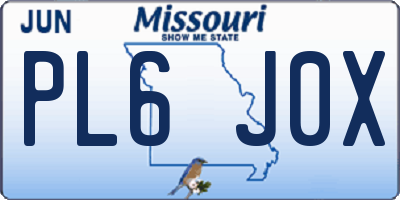 MO license plate PL6J0X