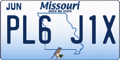 MO license plate PL6J1X