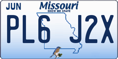 MO license plate PL6J2X