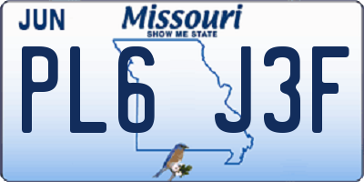 MO license plate PL6J3F