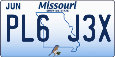 MO license plate PL6J3X