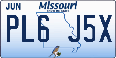 MO license plate PL6J5X