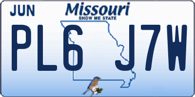 MO license plate PL6J7W