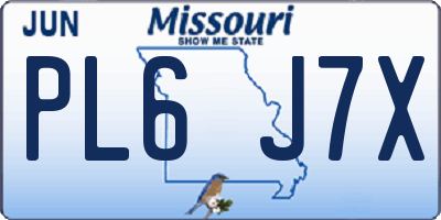 MO license plate PL6J7X