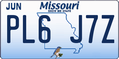 MO license plate PL6J7Z