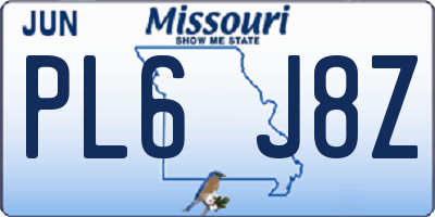 MO license plate PL6J8Z