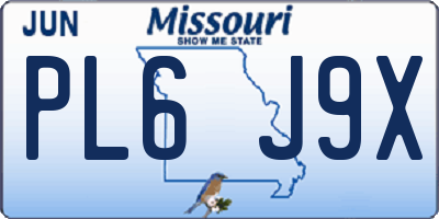 MO license plate PL6J9X