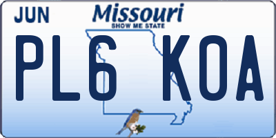 MO license plate PL6K0A