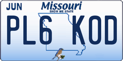 MO license plate PL6K0D