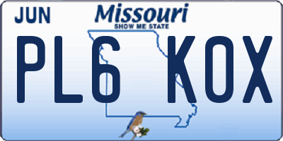 MO license plate PL6K0X