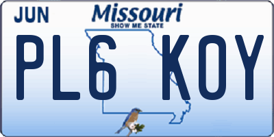 MO license plate PL6K0Y