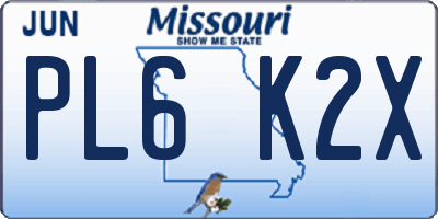 MO license plate PL6K2X