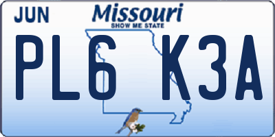 MO license plate PL6K3A