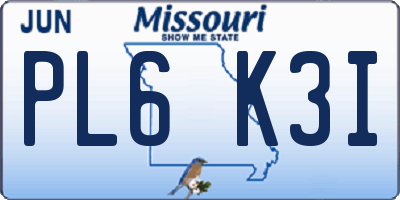 MO license plate PL6K3I