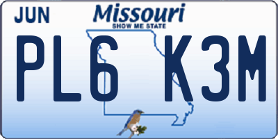 MO license plate PL6K3M