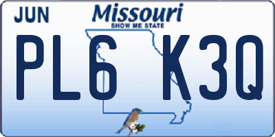 MO license plate PL6K3Q