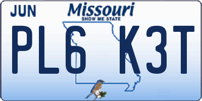 MO license plate PL6K3T