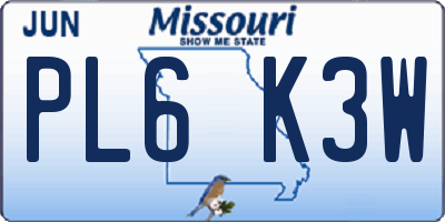 MO license plate PL6K3W