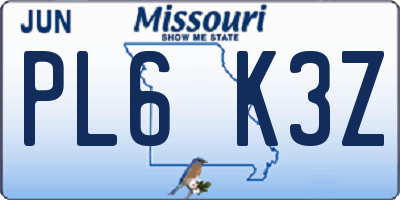 MO license plate PL6K3Z