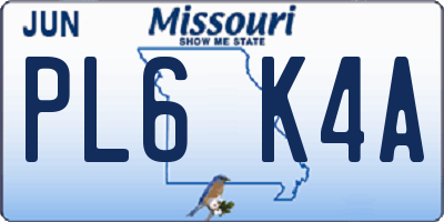 MO license plate PL6K4A