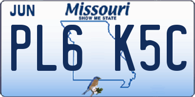 MO license plate PL6K5C