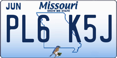 MO license plate PL6K5J