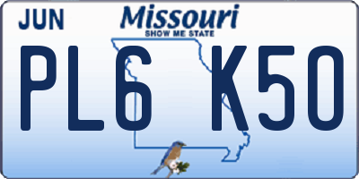 MO license plate PL6K5O
