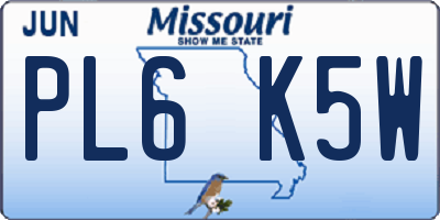 MO license plate PL6K5W