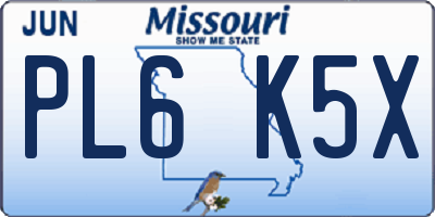 MO license plate PL6K5X