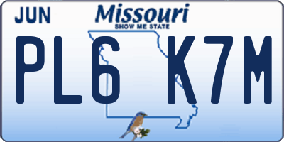 MO license plate PL6K7M
