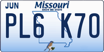 MO license plate PL6K7O