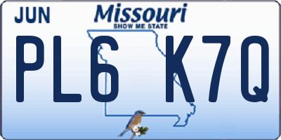 MO license plate PL6K7Q
