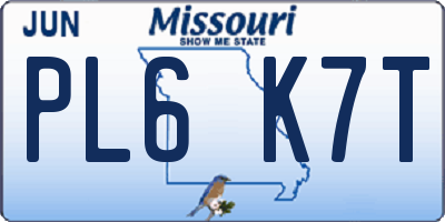 MO license plate PL6K7T