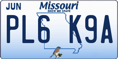 MO license plate PL6K9A